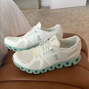 On Running Women's White and Mint Running Shoes